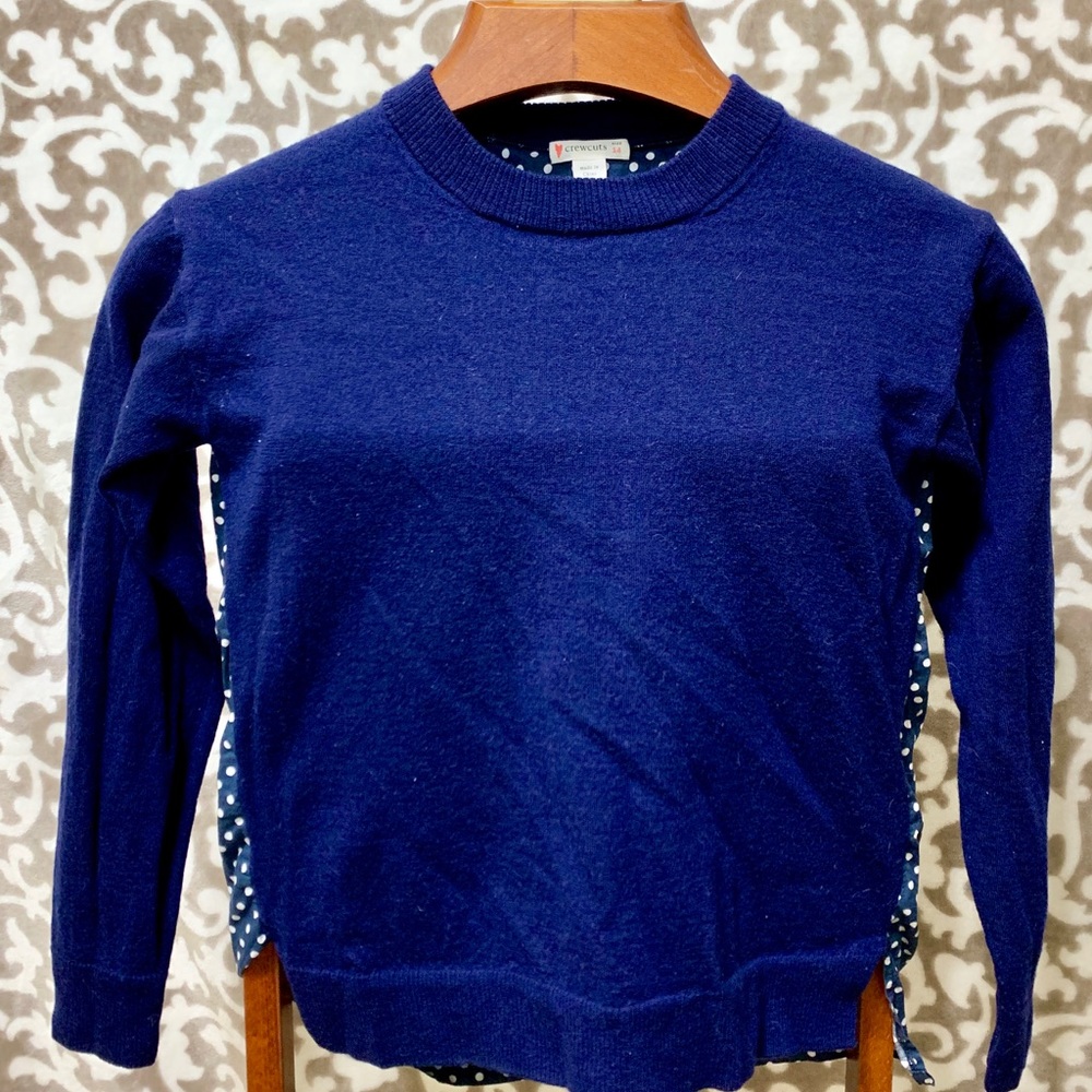 Navy Wool Long Sleeve Sweater Polka Dot Back